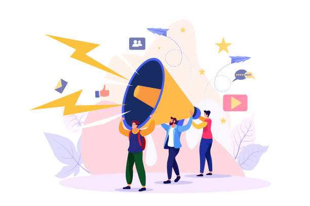 vector illustration, flat style, business promotion, advertising, call through the horn, online alerting - 營銷 幅插畫檔、美工圖案、卡通及圖標(biāo)