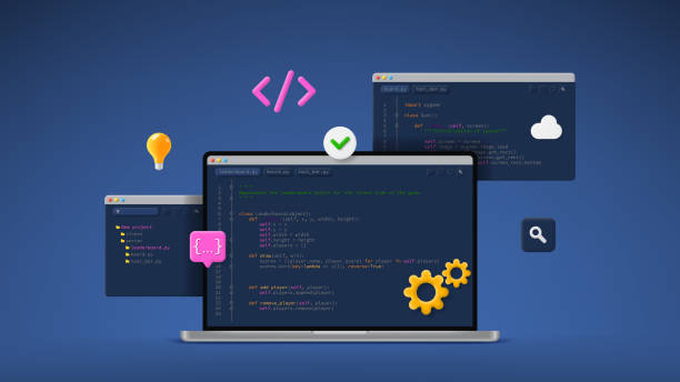 concept of computer programming or developing software or game - 系統(tǒng)軟件開發(fā) 幅插畫檔、美工圖案、卡通及圖標
