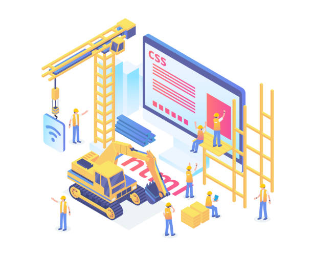 現(xiàn)代等距智慧網(wǎng)站建設開發(fā)插圖概念 - 網(wǎng)站門戶搭建 幅插畫檔、美工圖案、卡通及圖標